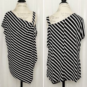 Lane Bryant Cold Shoulder Asymmetrical Striped Top